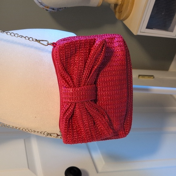 Women's Pink Straw Bow Clutch Handbag NWOT - Picture 2 of 7
